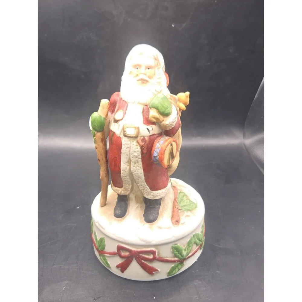 Vintage Enesco Porcelain Santa Claus With Toys Plays White Christmas WORKS